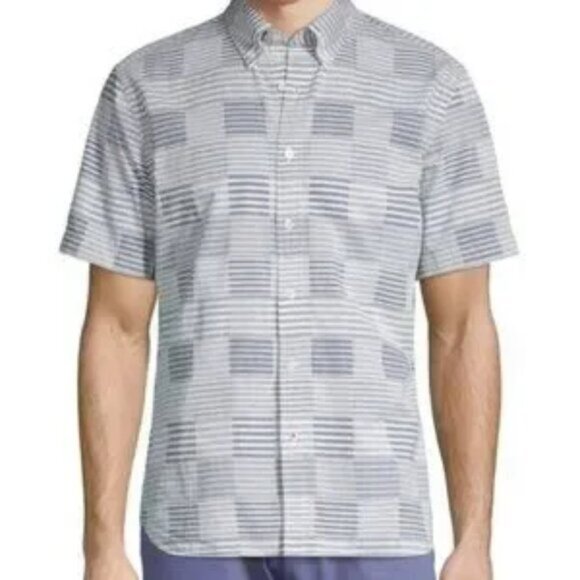 BROOKS BROTHERS Red Fleece mens short sleeve button down blue box print - Picture 1 of 7